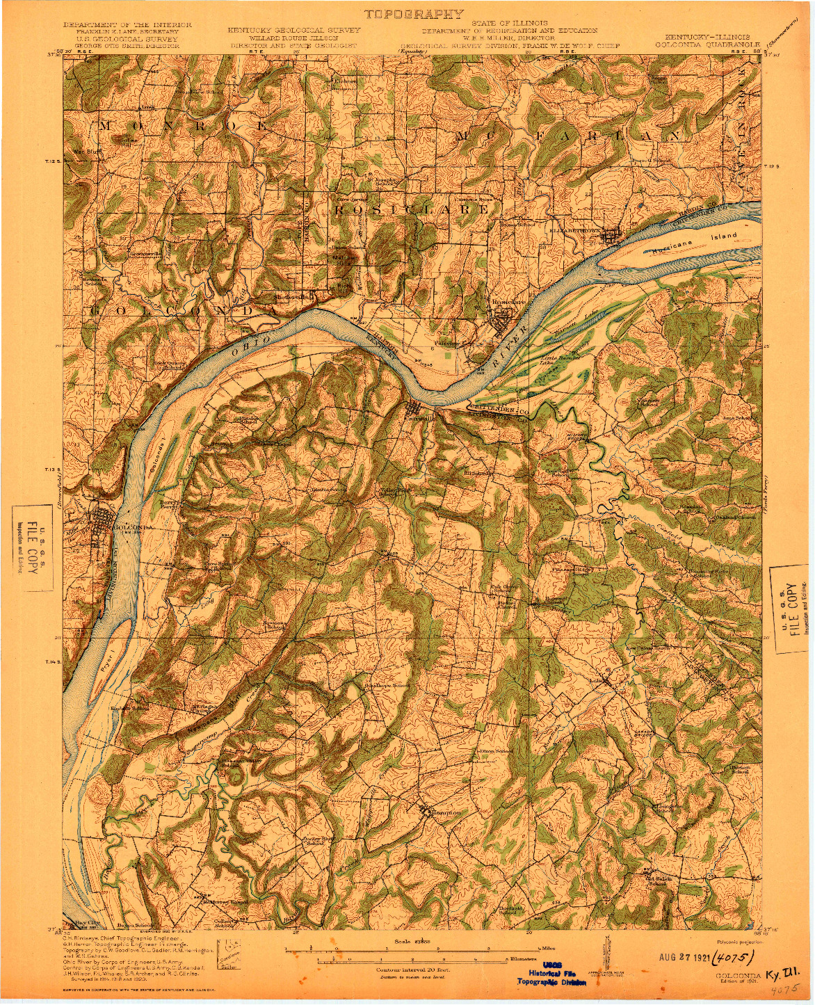 USGS 1:62500-SCALE QUADRANGLE FOR GOLCONDA, KY 1921