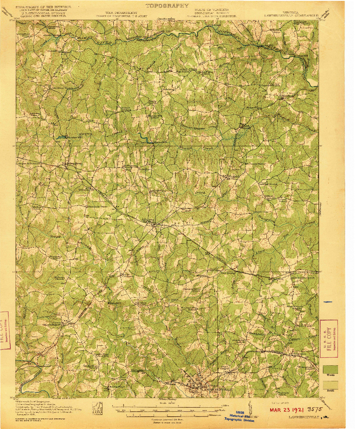 USGS 1:62500-SCALE QUADRANGLE FOR LAWRENCEVILLE, VA 1921