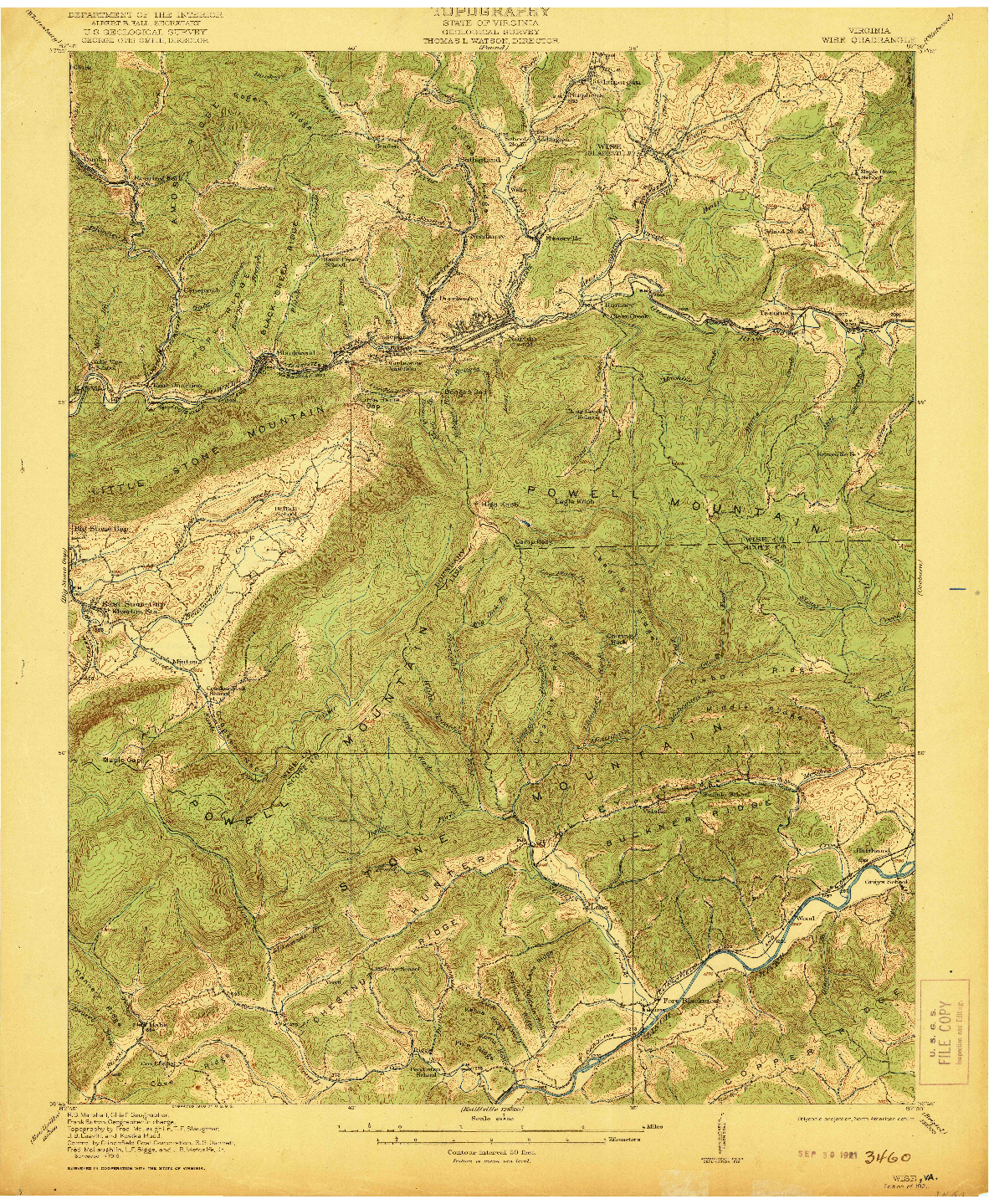 USGS 1:62500-SCALE QUADRANGLE FOR WISE, VA 1921