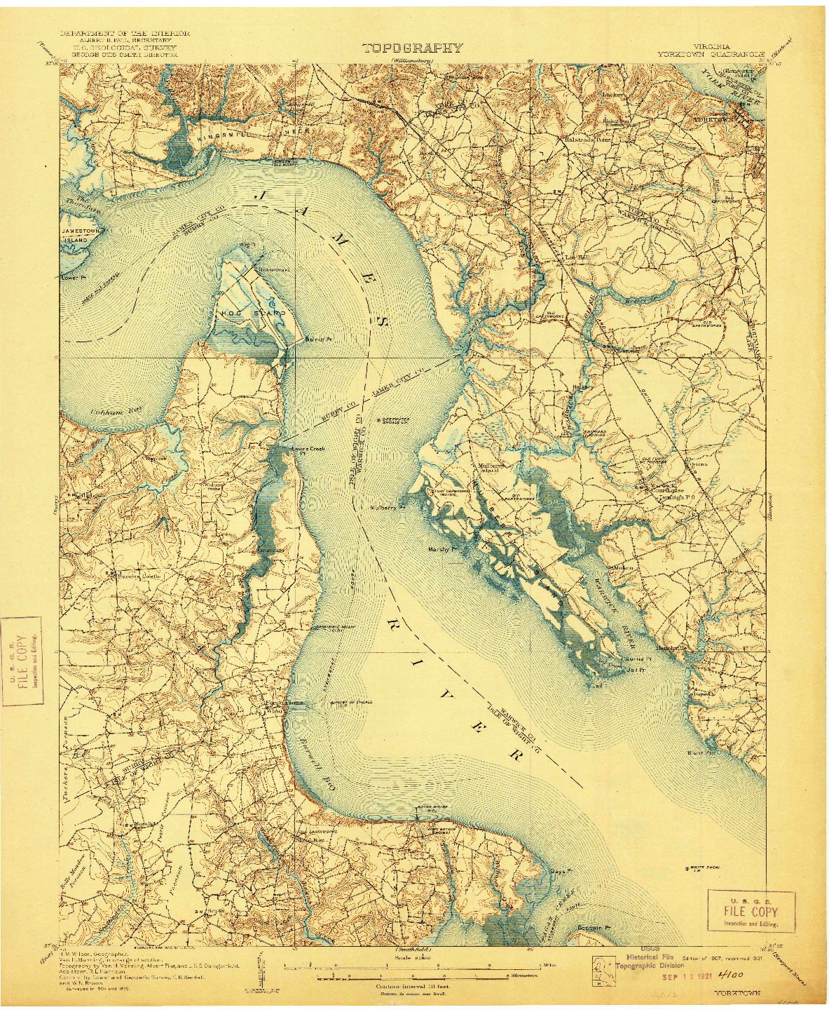 USGS 1:62500-SCALE QUADRANGLE FOR YORKTOWN, VA 1907