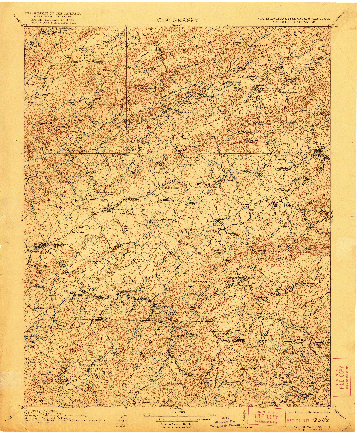 USGS 1:125000-SCALE QUADRANGLE FOR ABINGDON, VA 1911