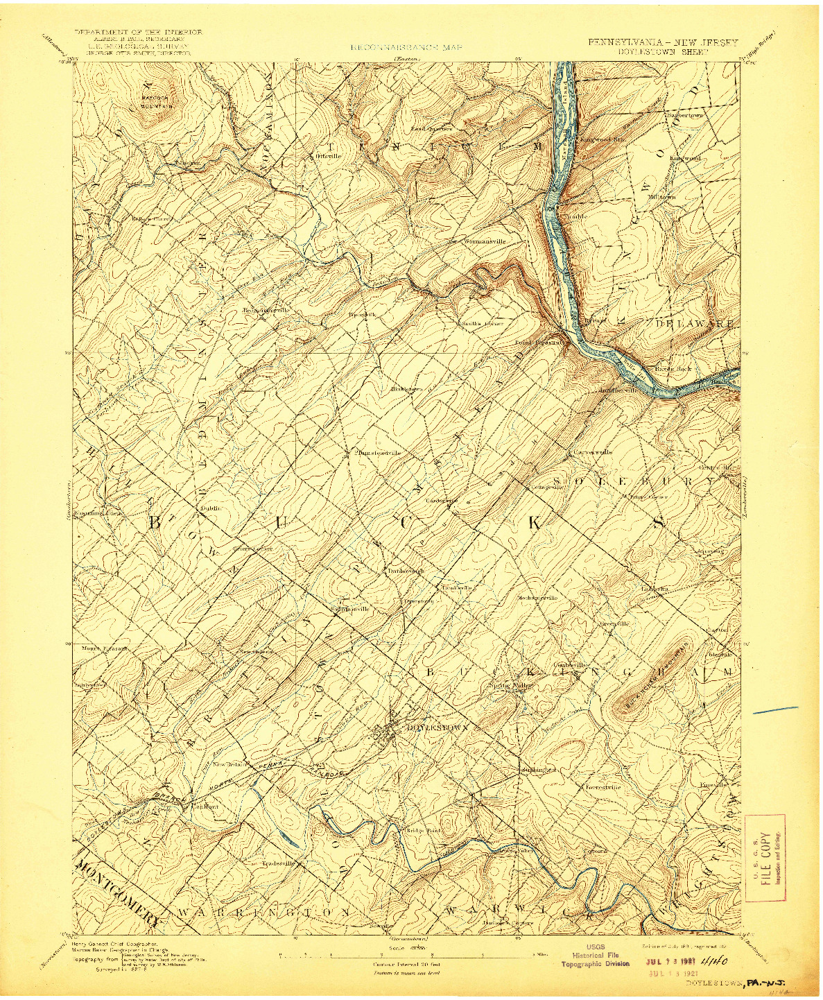 USGS 1:62500-SCALE QUADRANGLE FOR DOYLESTOWN, PA 1891