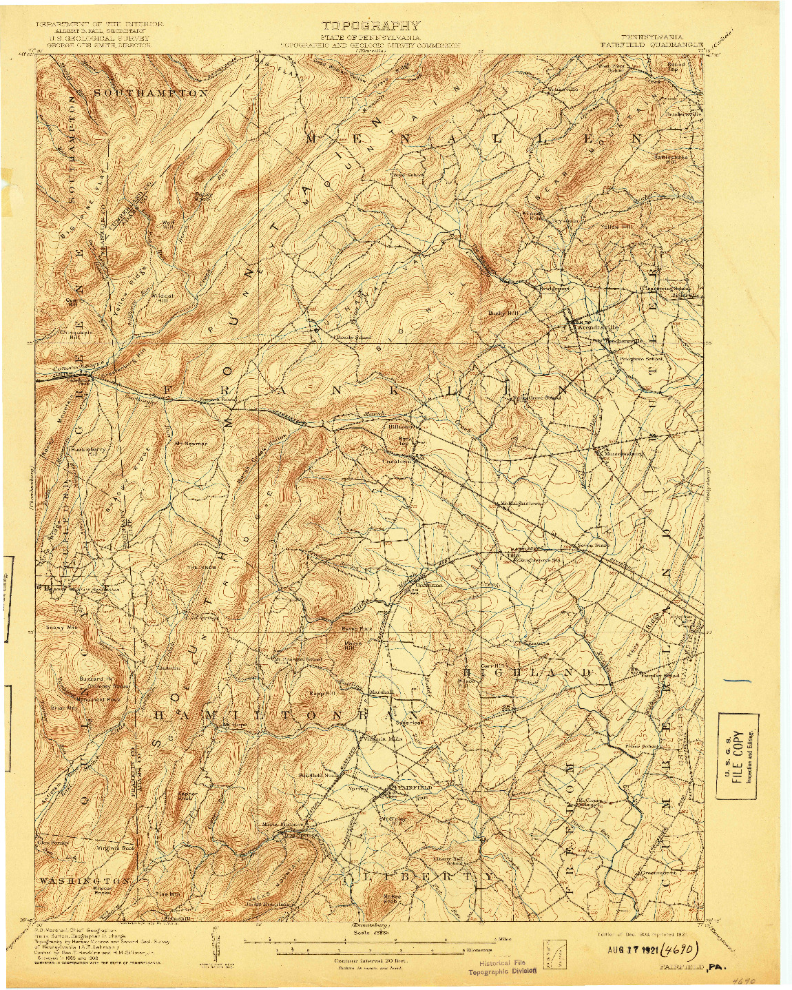 USGS 1:62500-SCALE QUADRANGLE FOR FAIRFIELD, PA 1909