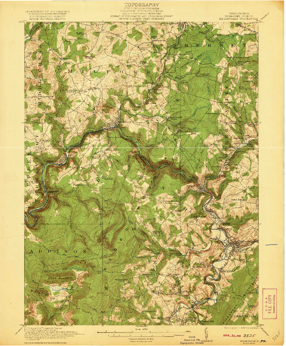 USGS 1:62500-SCALE QUADRANGLE FOR MEYERSDALE, PA 1921