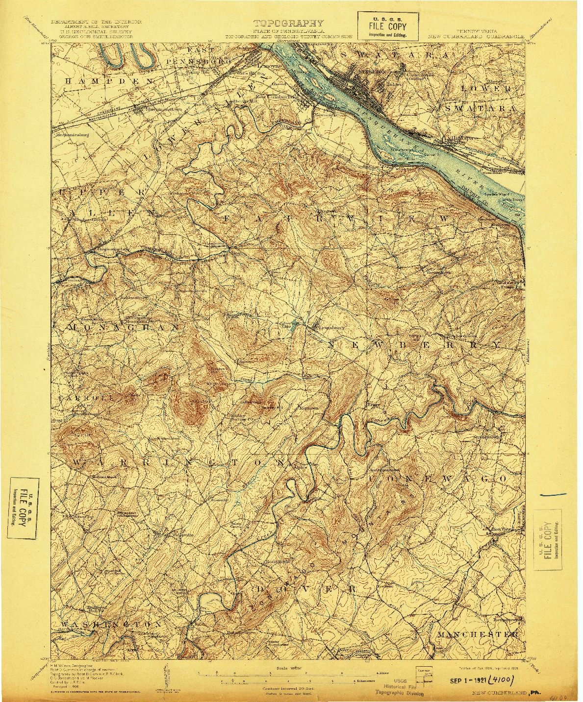 USGS 1:62500-SCALE QUADRANGLE FOR NEW CUMBERLAND, PA 1906