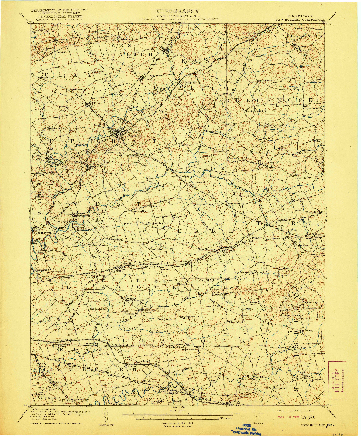 USGS 1:62500-SCALE QUADRANGLE FOR NEW HOLLAND, PA 1908