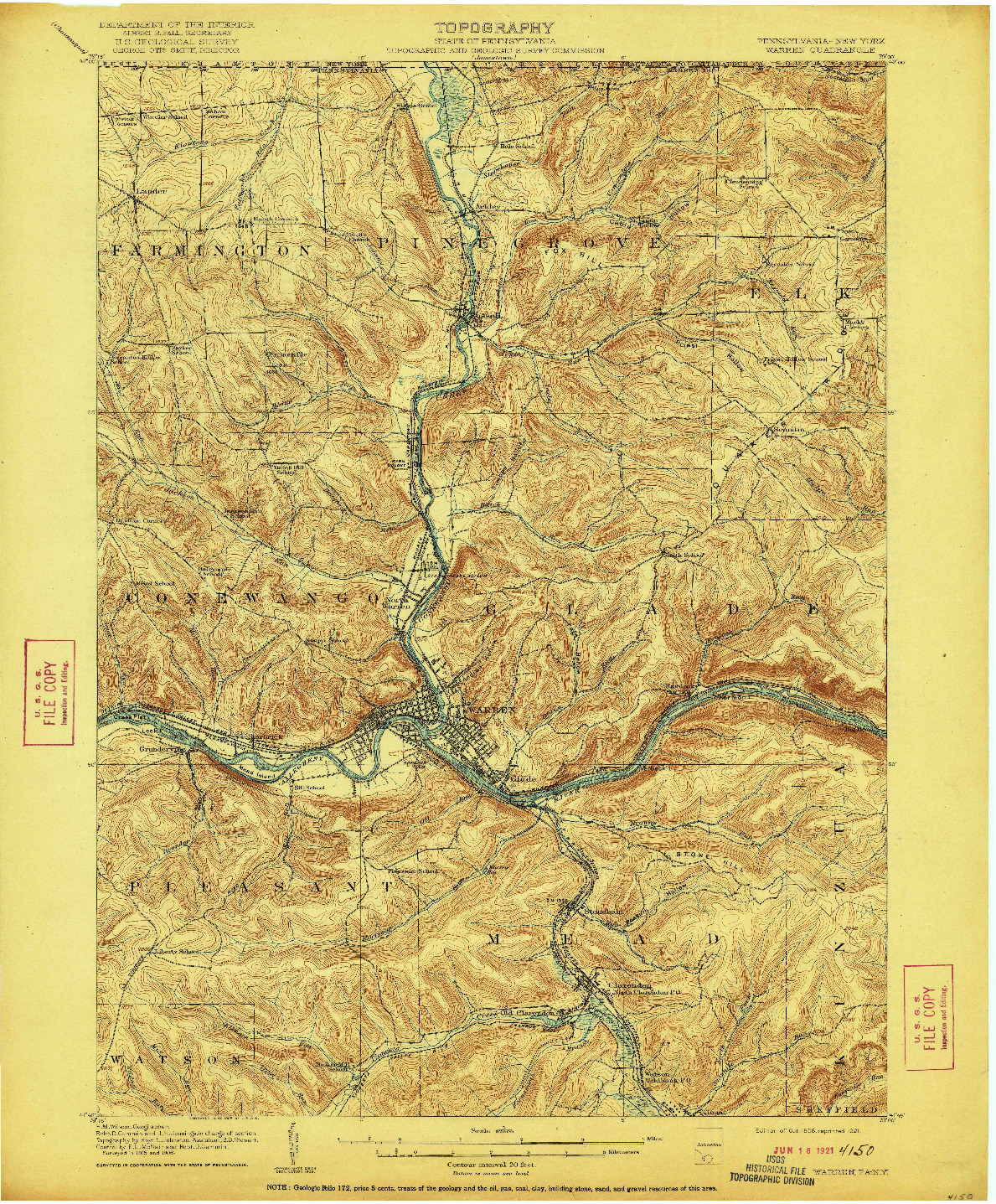 USGS 1:62500-SCALE QUADRANGLE FOR WARREN, PA 1908