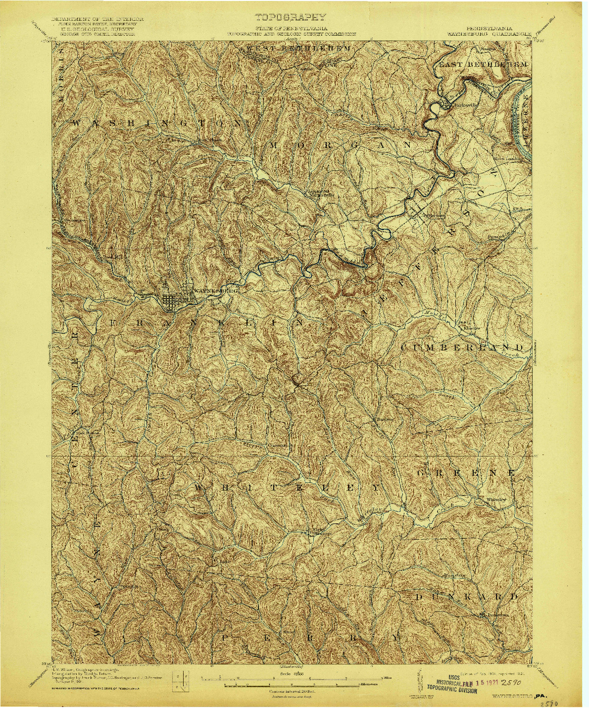 USGS 1:62500-SCALE QUADRANGLE FOR WAYNESBURG, PA 1904