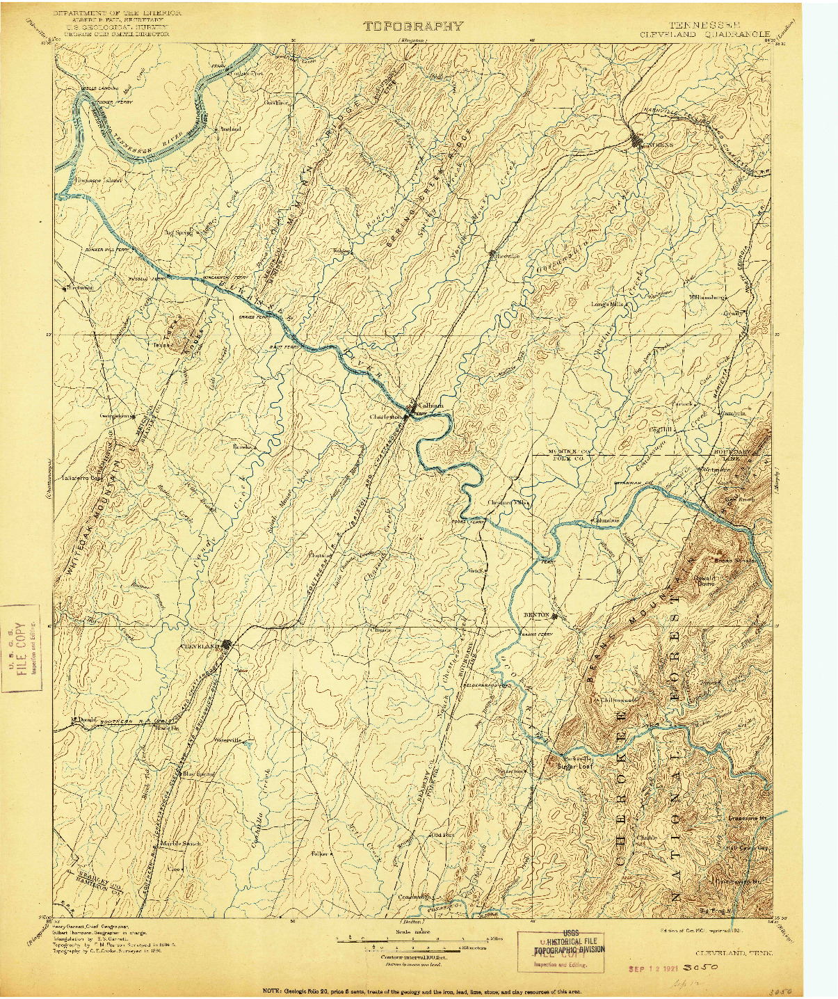 USGS 1:125000-SCALE QUADRANGLE FOR CLEVELAND, TN 1901