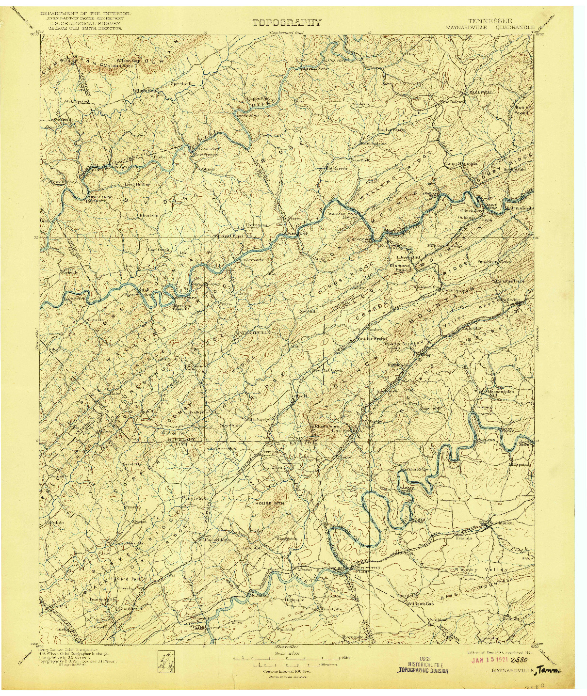 USGS 1:125000-SCALE QUADRANGLE FOR MAYNARDVILLE, TN 1900