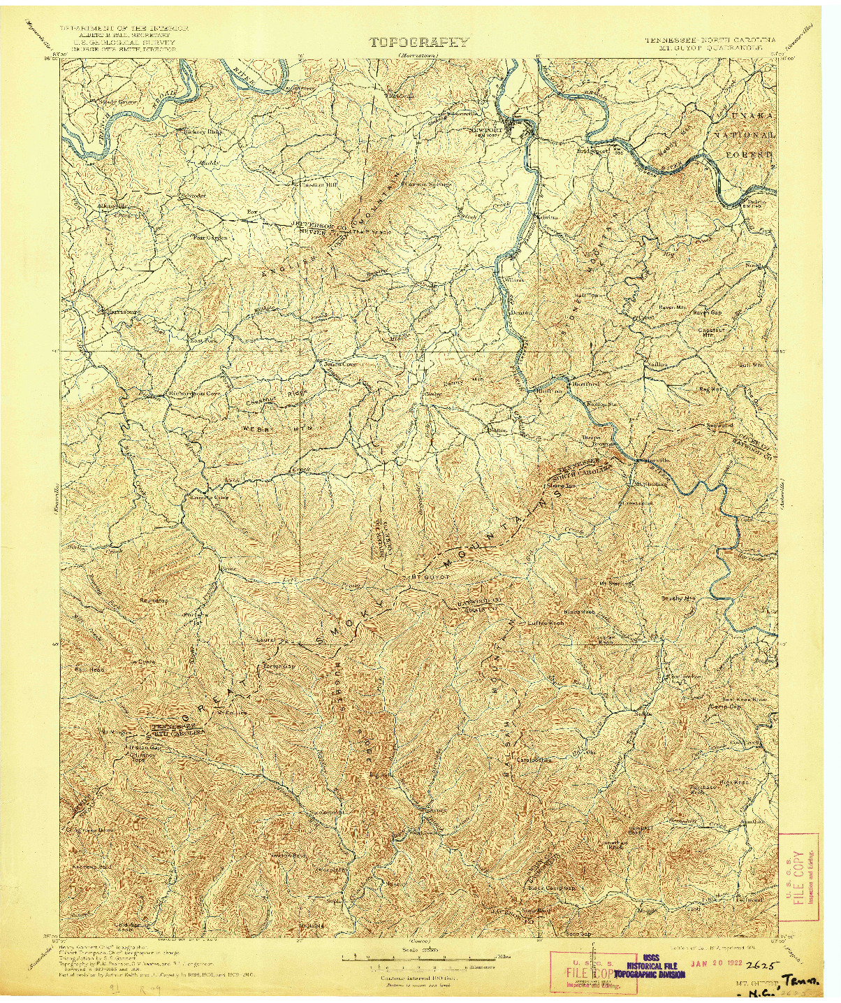 USGS 1:125000-SCALE QUADRANGLE FOR MT GUYOT, TN 1912