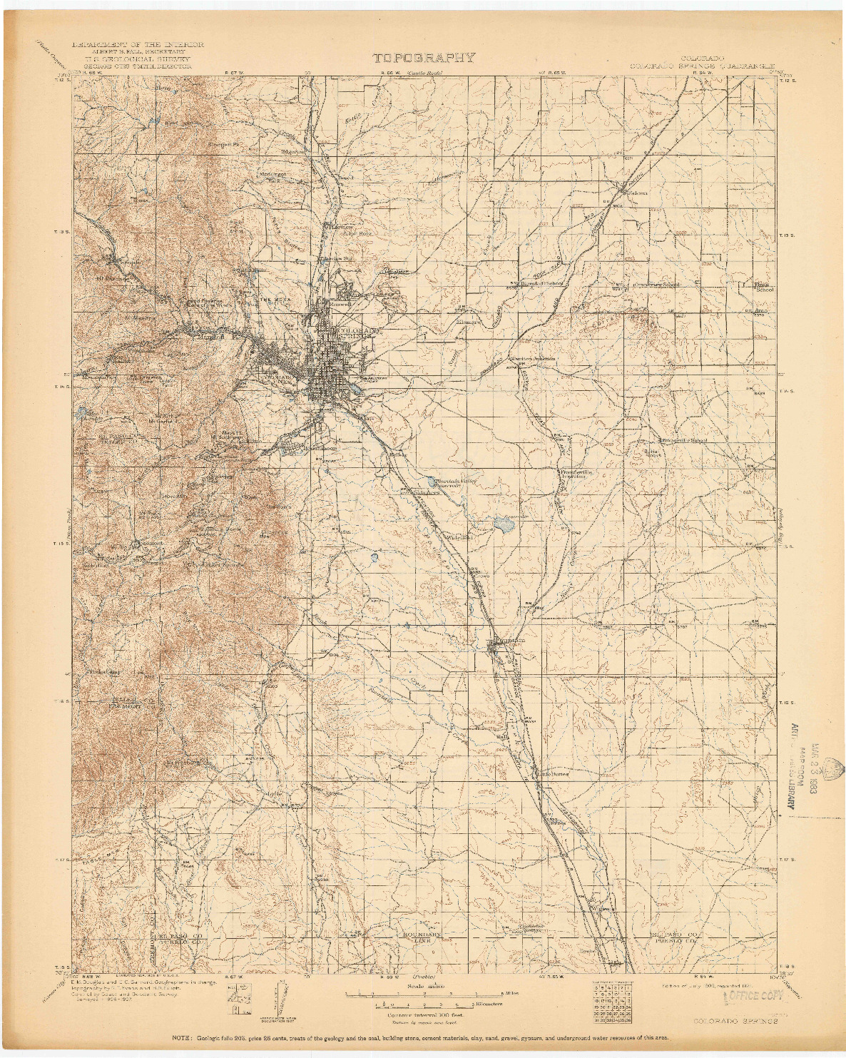 USGS 1:125000-SCALE QUADRANGLE FOR COLORADO SPRINGS, CO 1909