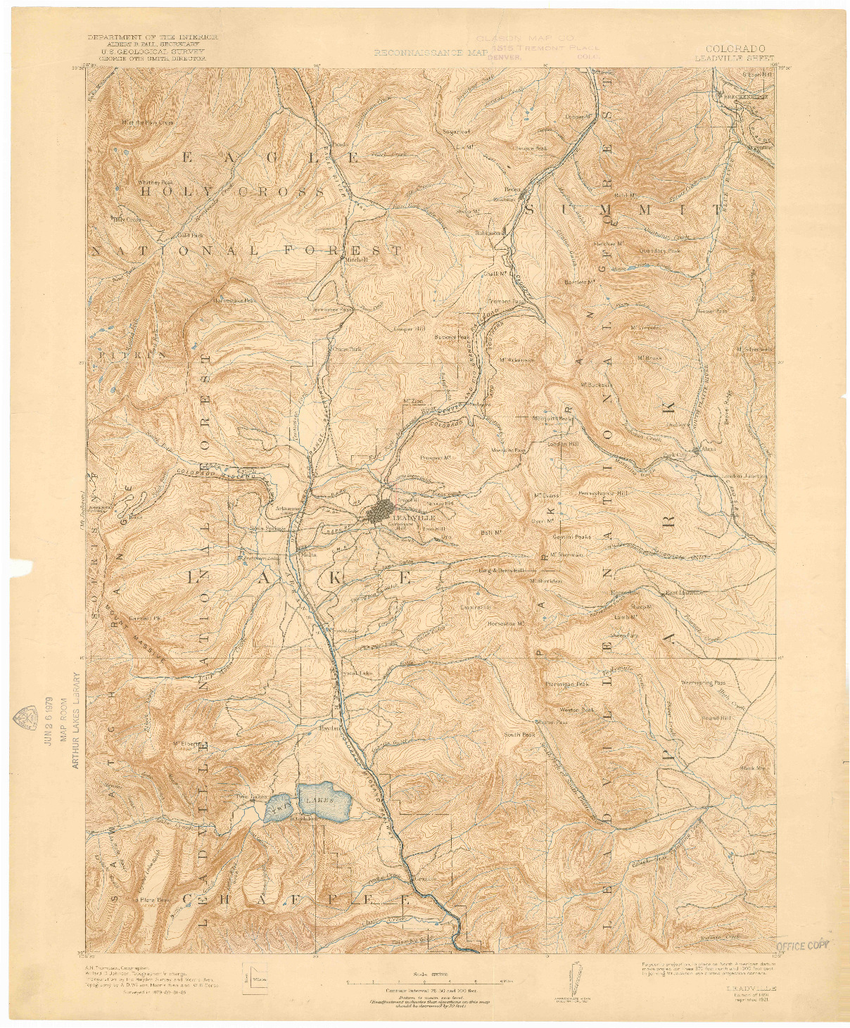 USGS 1:125000-SCALE QUADRANGLE FOR LEADVILLE, CO 1891