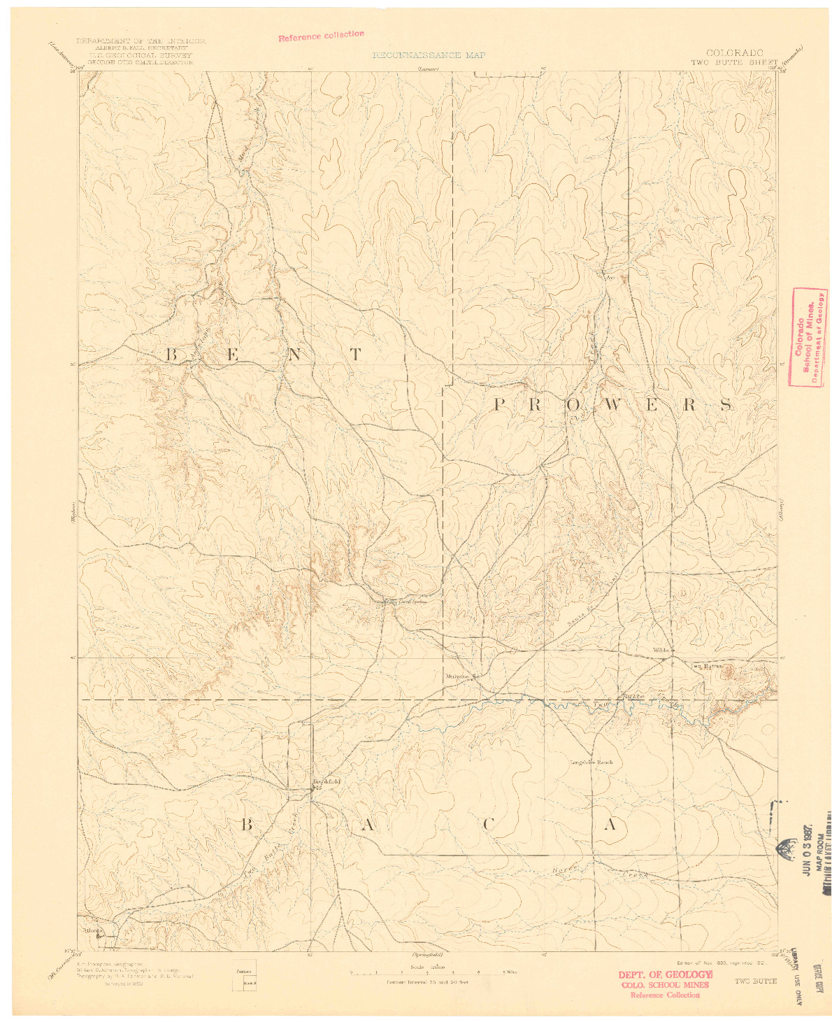 USGS 1:125000-SCALE QUADRANGLE FOR TWO BUTTE, CO 1893