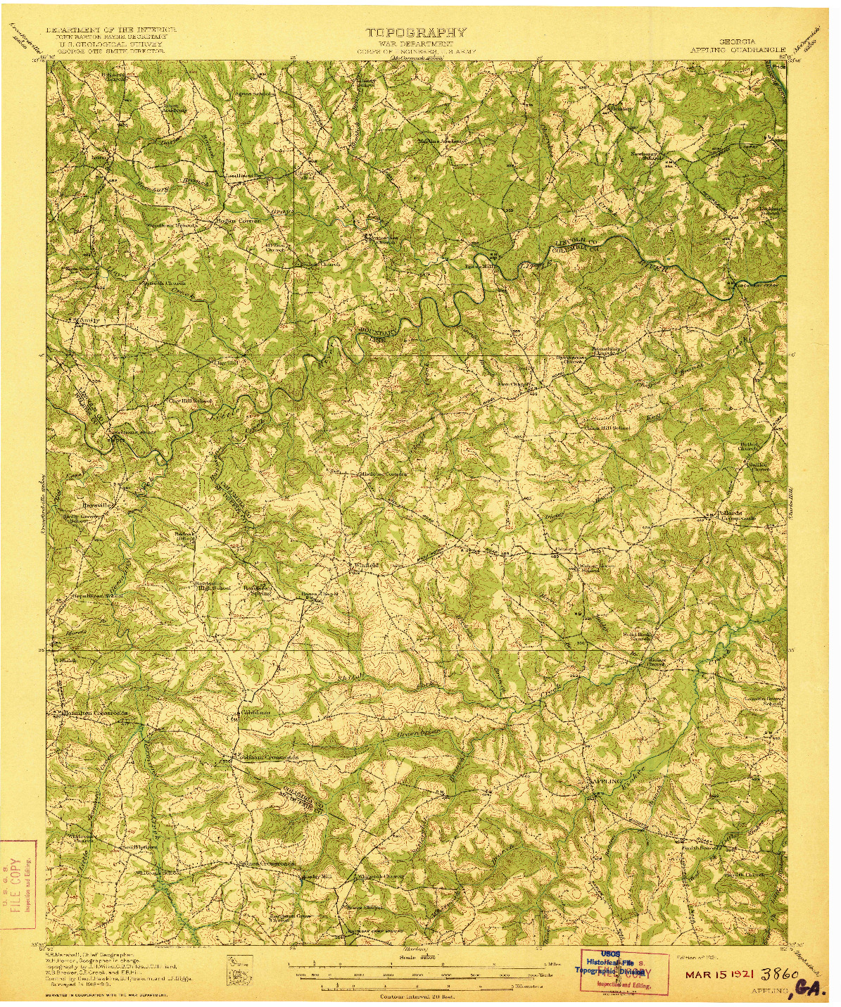 USGS 1:62500-SCALE QUADRANGLE FOR APPLING, GA 1921