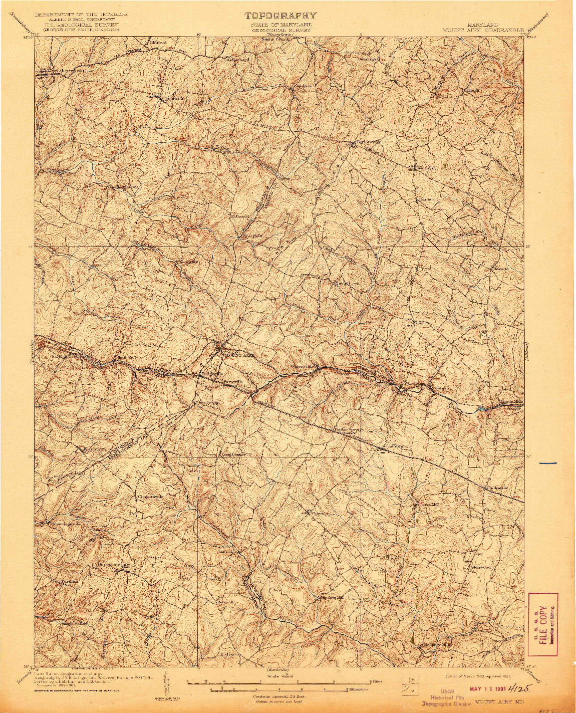USGS 1:62500-SCALE QUADRANGLE FOR MOUNT AIRY, MD 1909