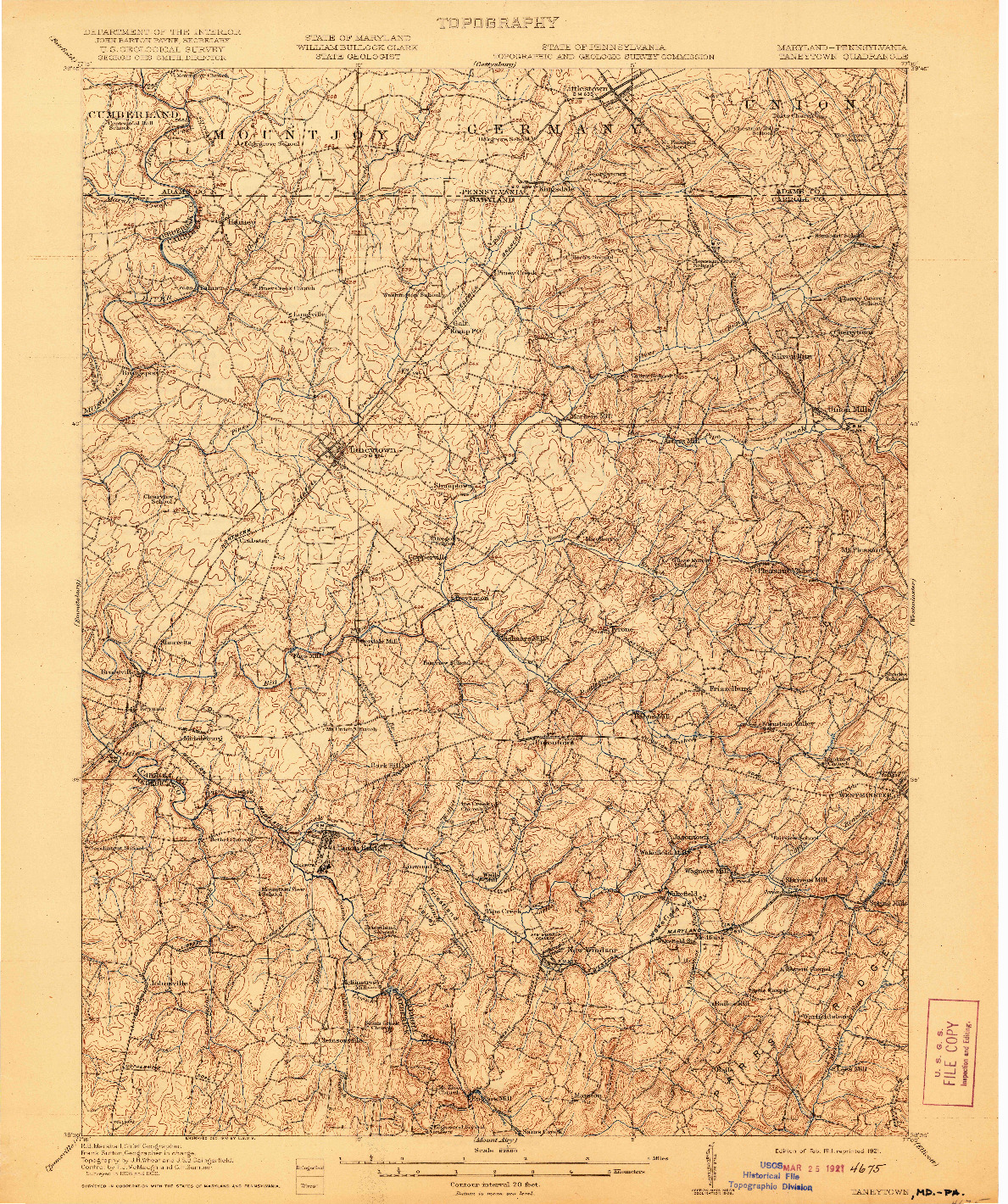 USGS 1:62500-SCALE QUADRANGLE FOR TANEYTOWN, MD 1911