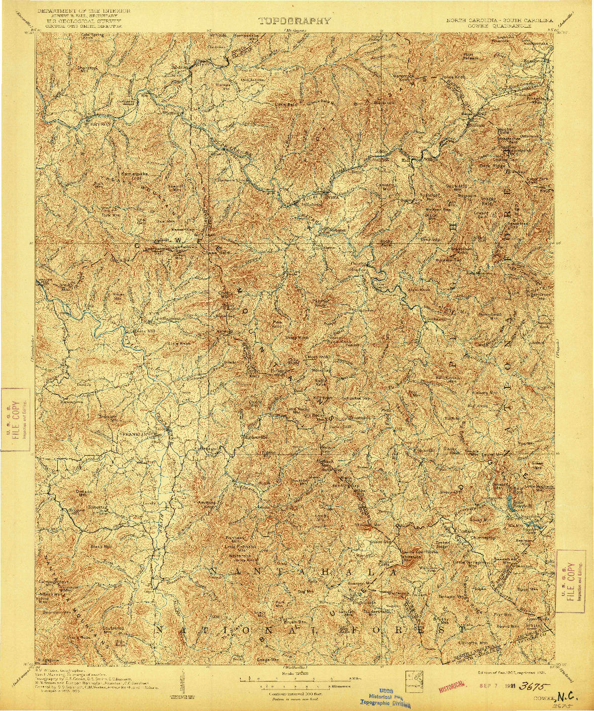 USGS 1:125000-SCALE QUADRANGLE FOR COWEE, NC 1907