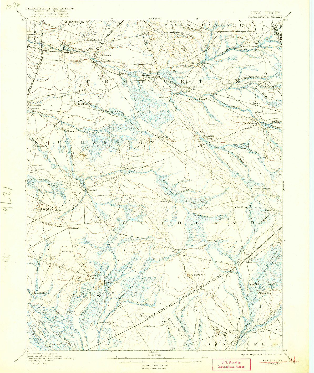 USGS 1:62500-SCALE QUADRANGLE FOR PEMBERTON, NJ 1898