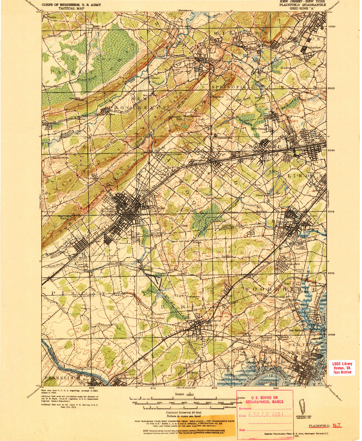 USGS 1:62500-SCALE QUADRANGLE FOR PLAINFIELD, NJ 1921