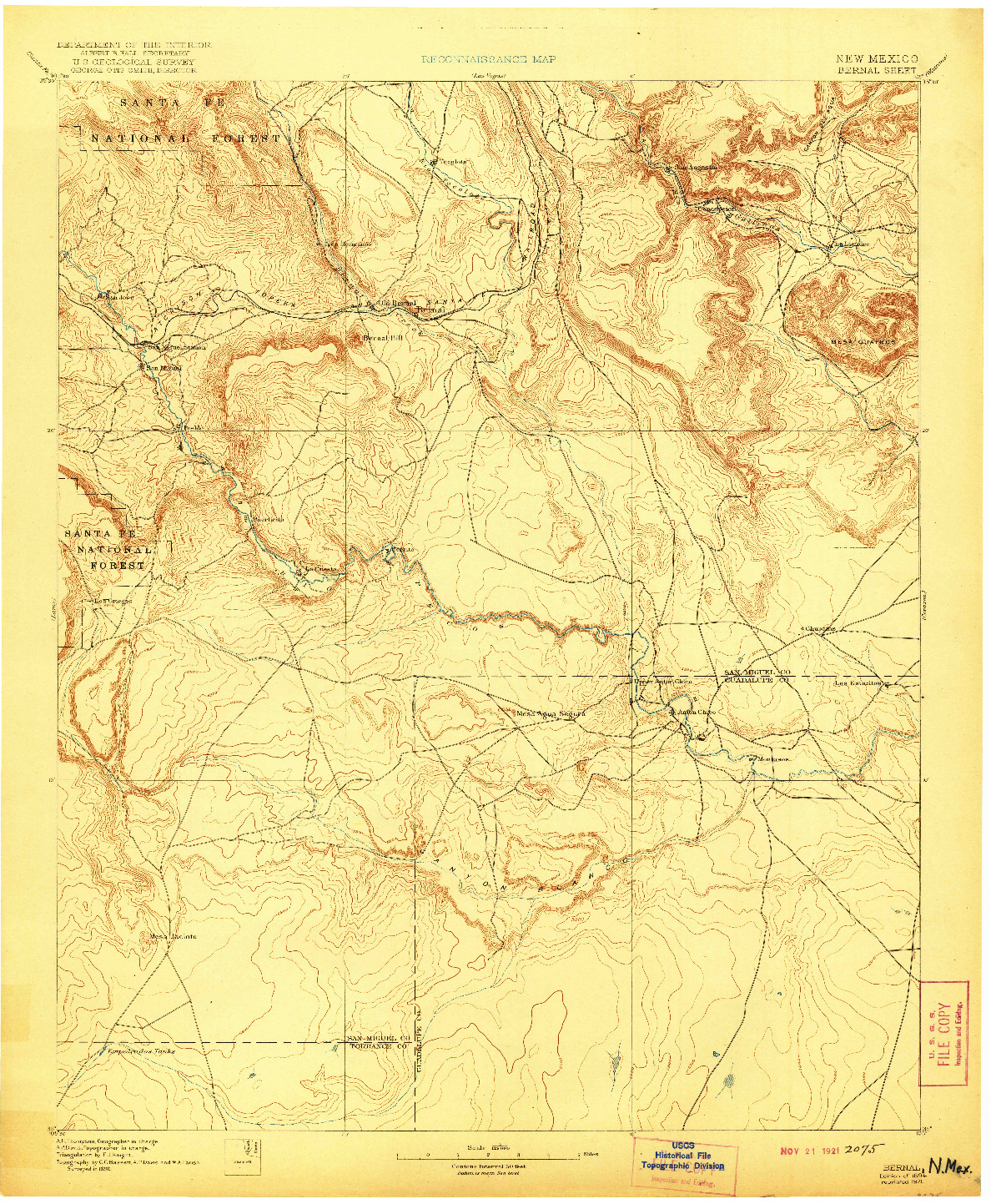 USGS 1:125000-SCALE QUADRANGLE FOR BERNAL, NM 1894
