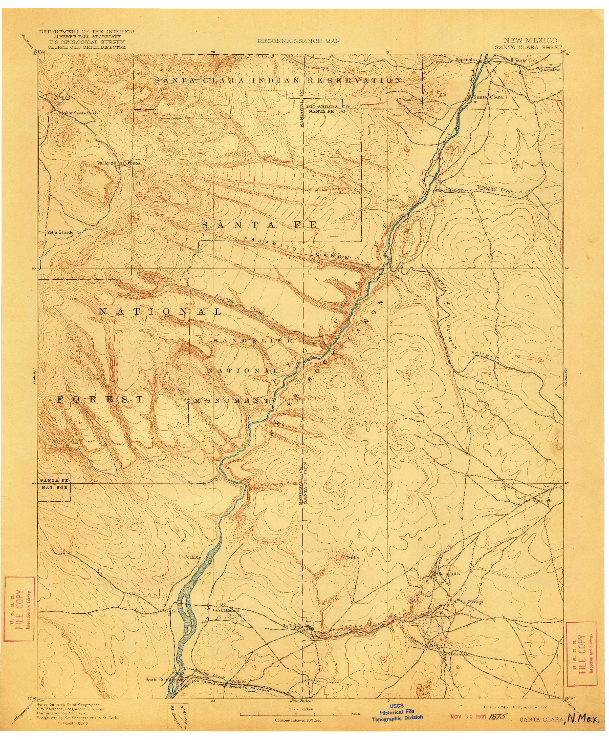 USGS 1:125000-SCALE QUADRANGLE FOR SANTA CLARA, NM 1892