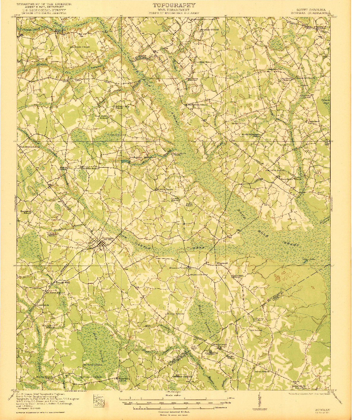 USGS 1:62500-SCALE QUADRANGLE FOR BOWMAN, SC 1921