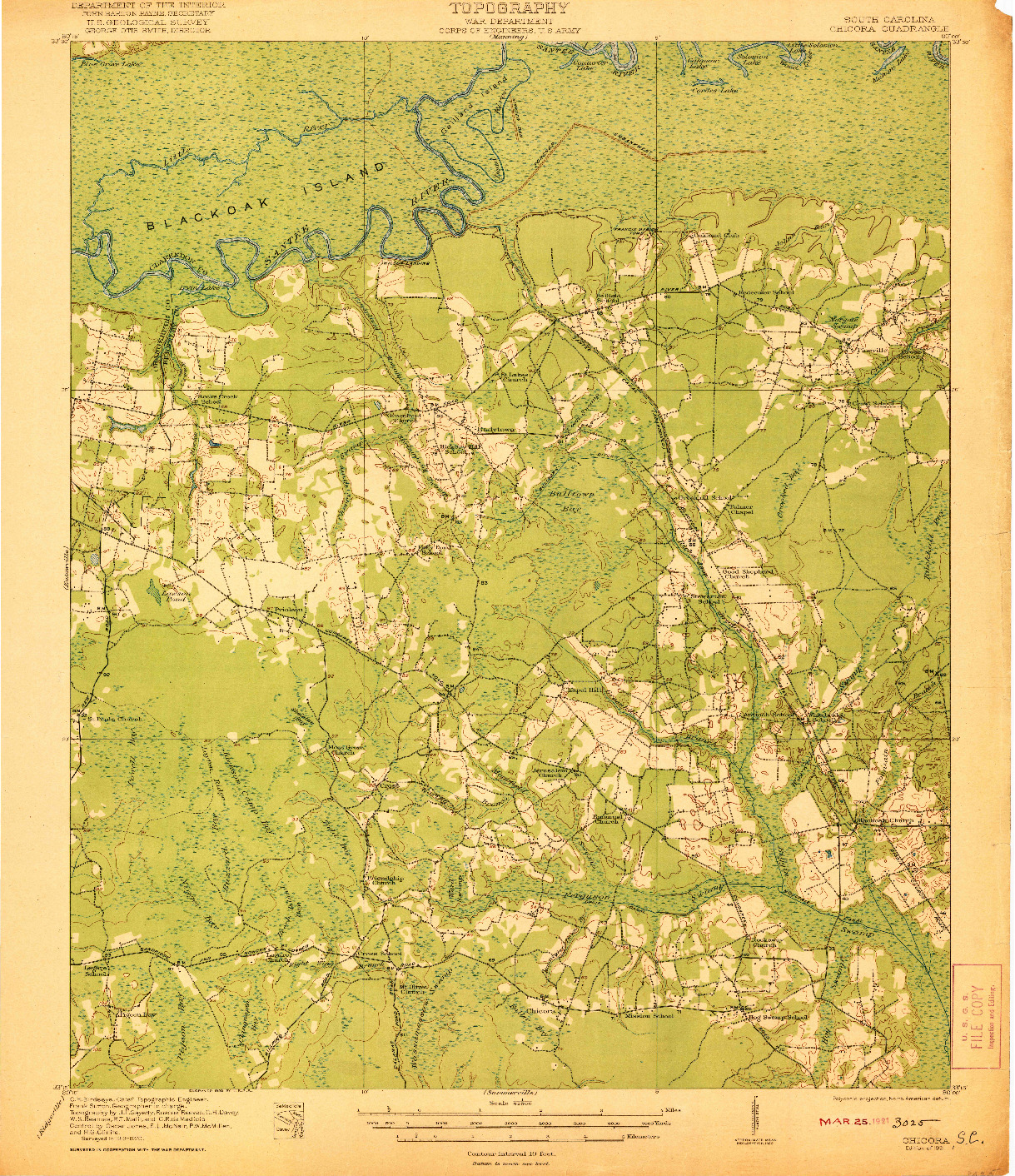 USGS 1:62500-SCALE QUADRANGLE FOR CHICORA, SC 1921