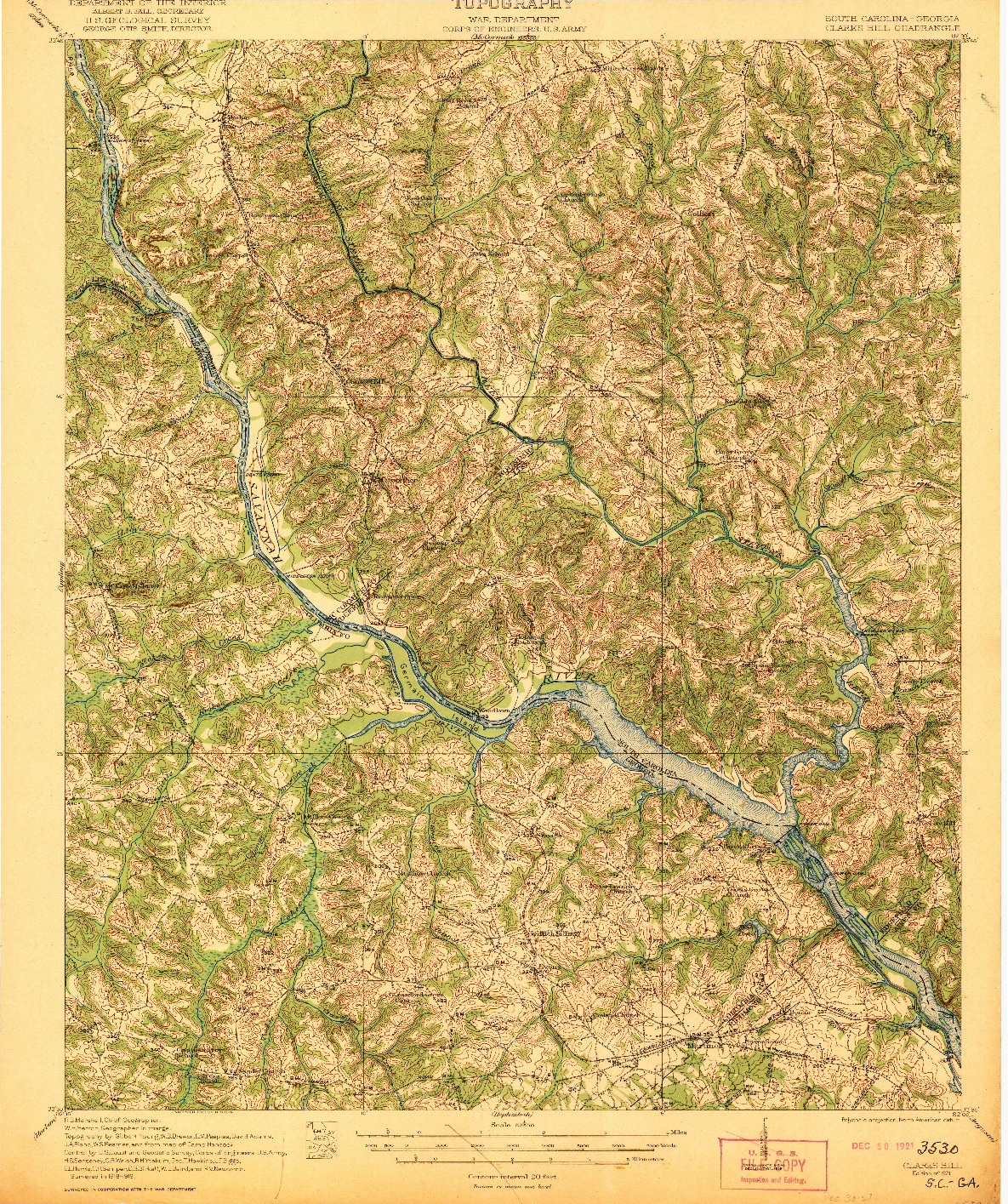 USGS 1:62500-SCALE QUADRANGLE FOR CLARKS HILL, SC 1921