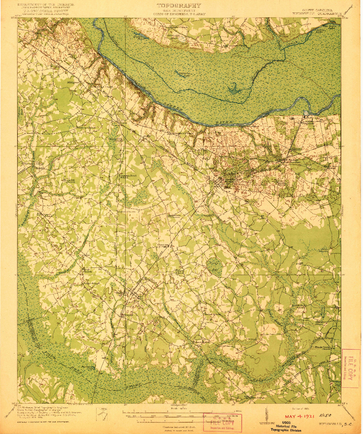 USGS 1:62500-SCALE QUADRANGLE FOR EUTAWVILLE, SC 1921