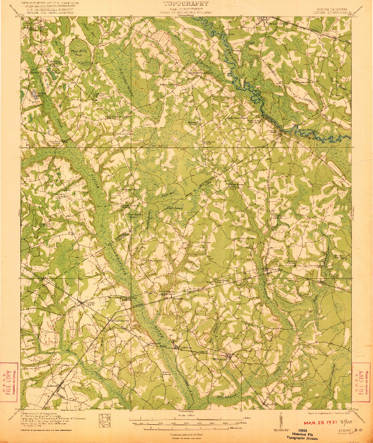 USGS 1:62500-SCALE QUADRANGLE FOR LODGE, SC 1921