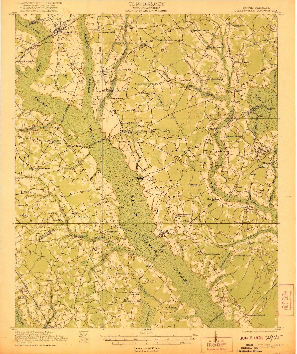 USGS 1:62500-SCALE QUADRANGLE FOR MAYESVILLE, SC 1921