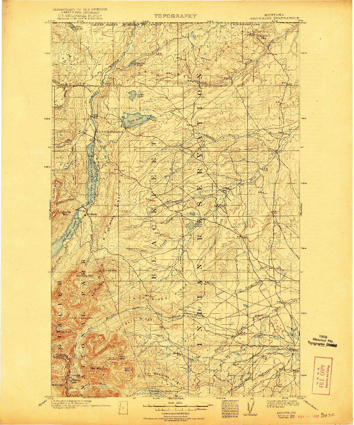 USGS 1:125000-SCALE QUADRANGLE FOR BROWNING, MT 1903