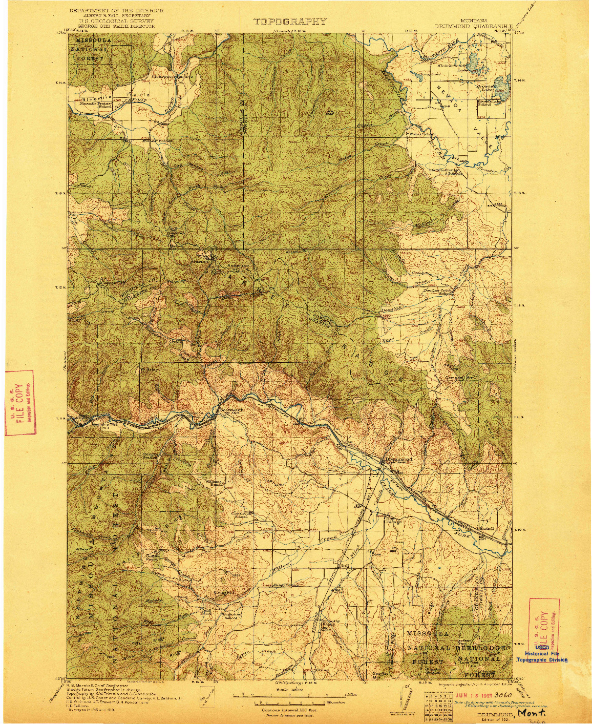 USGS 1:125000-SCALE QUADRANGLE FOR DRUMMOND, MT 1921