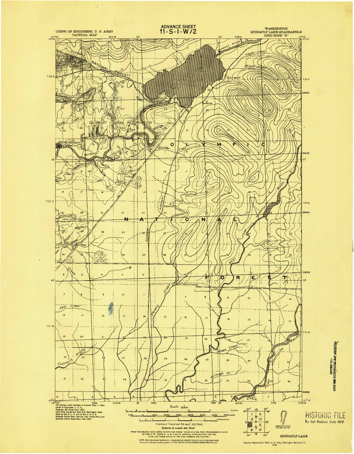 USGS 1:62500-SCALE QUADRANGLE FOR QUINAULT LAKE, WA 1921