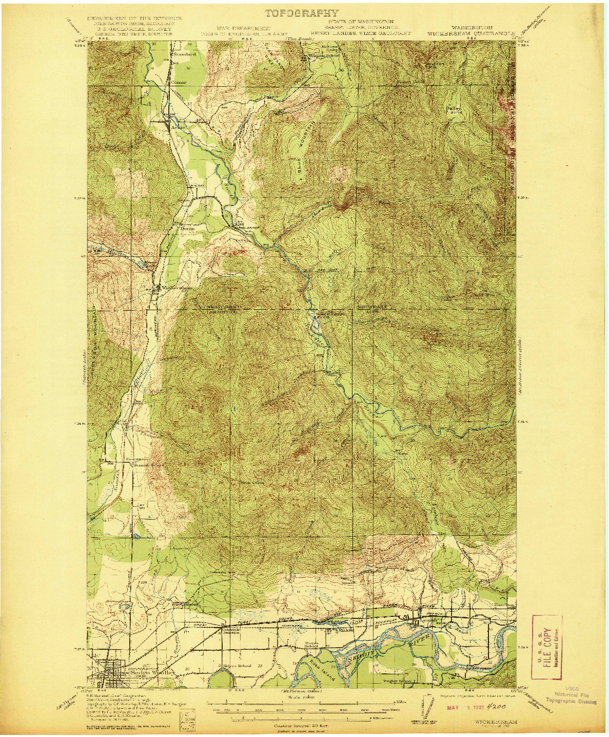 USGS 1:62500-SCALE QUADRANGLE FOR WICKERSHAM, WA 1921