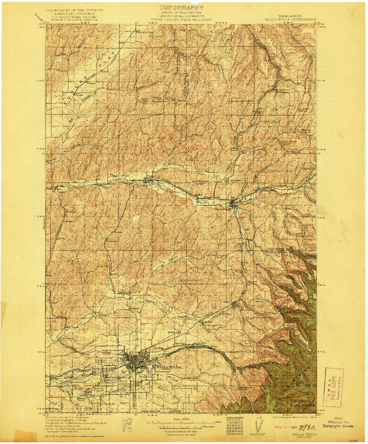 USGS 1:125000-SCALE QUADRANGLE FOR WALLA WALLA, WA 1921