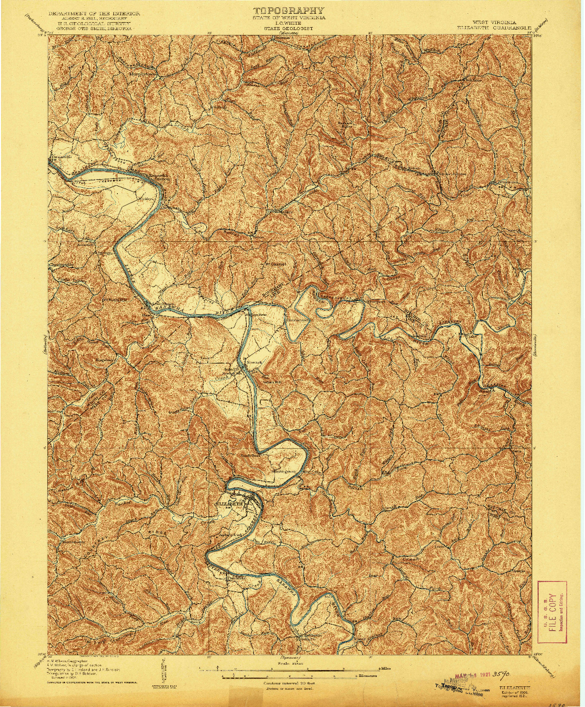 USGS 1:62500-SCALE QUADRANGLE FOR ELIZABETH, WV 1906