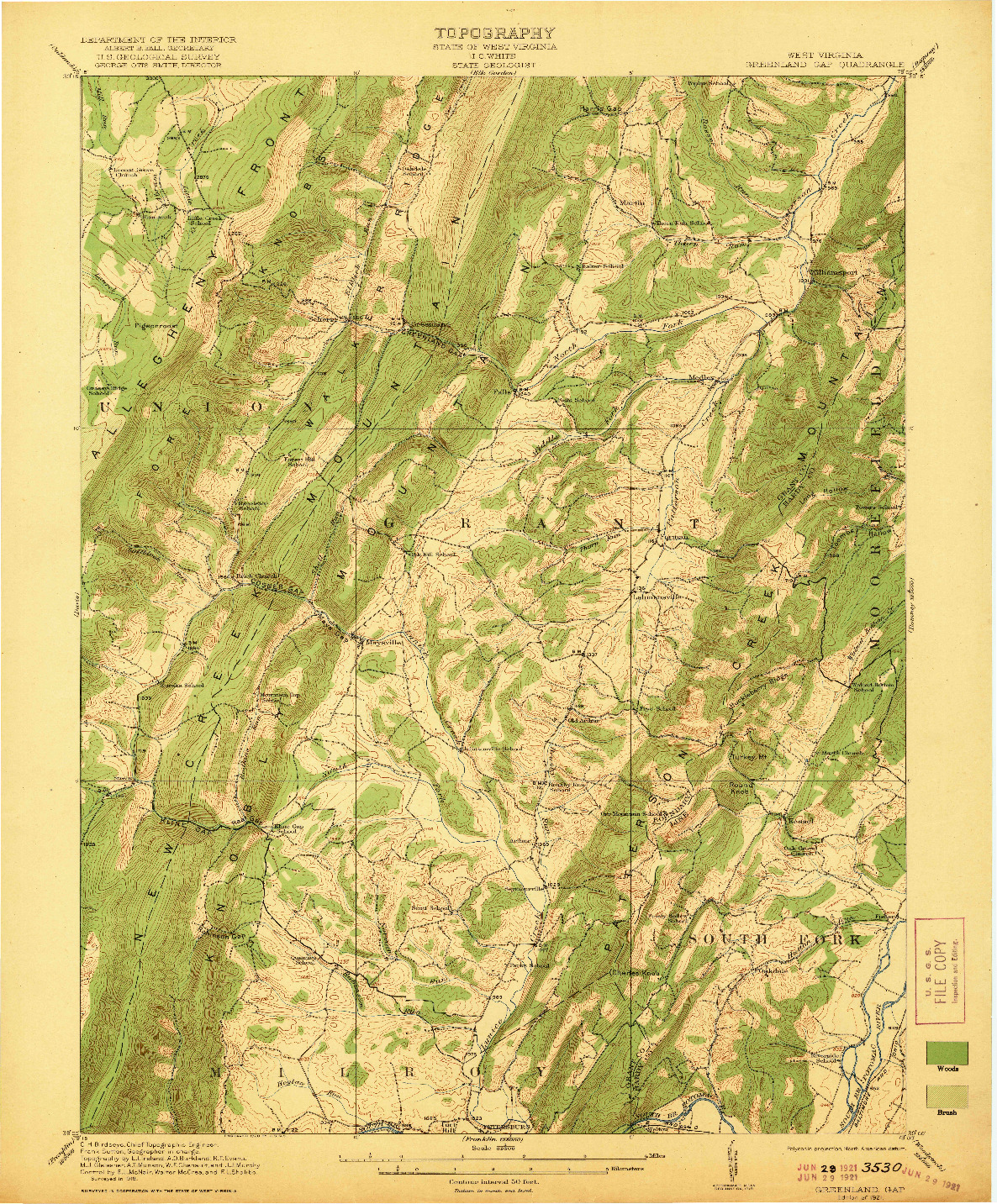 USGS 1:62500-SCALE QUADRANGLE FOR GREENLAND GAP, WV 1921