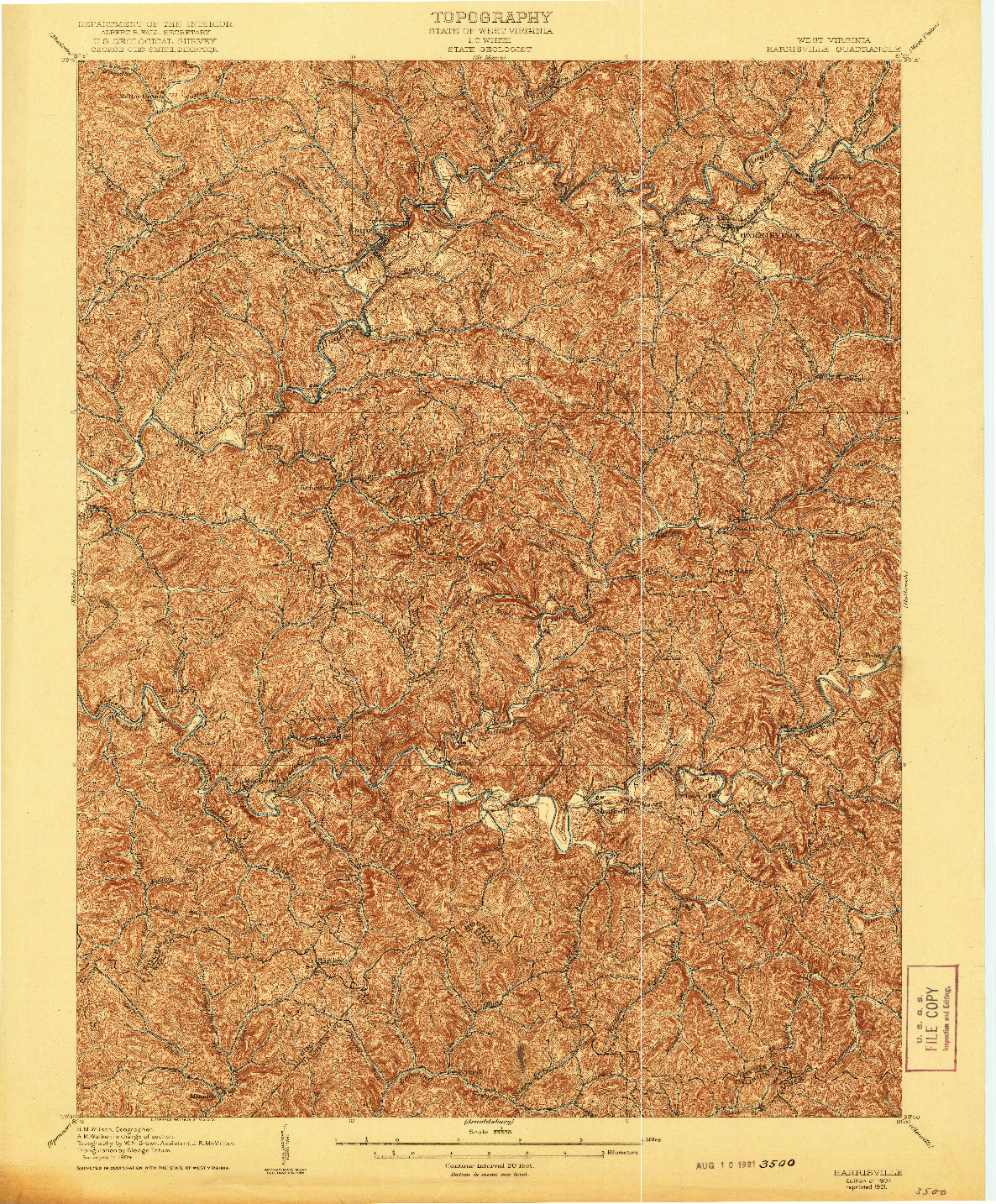 USGS 1:62500-SCALE QUADRANGLE FOR HARRISVILLE, WV 1907