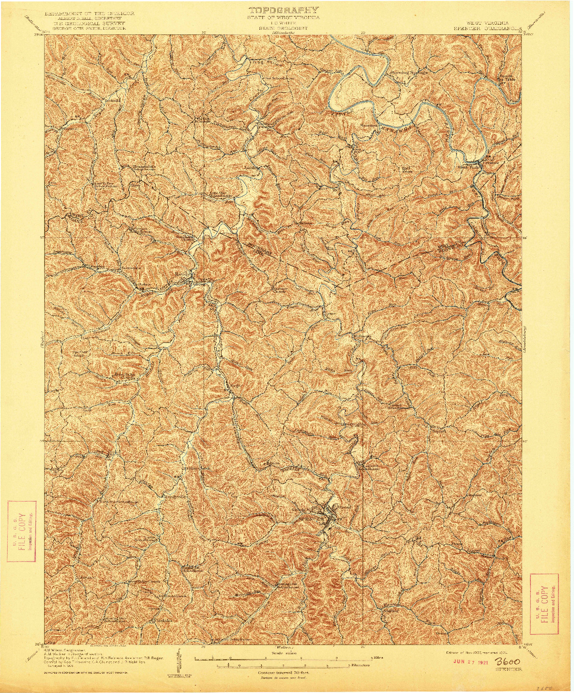 USGS 1:62500-SCALE QUADRANGLE FOR SPENCER, WV 1907