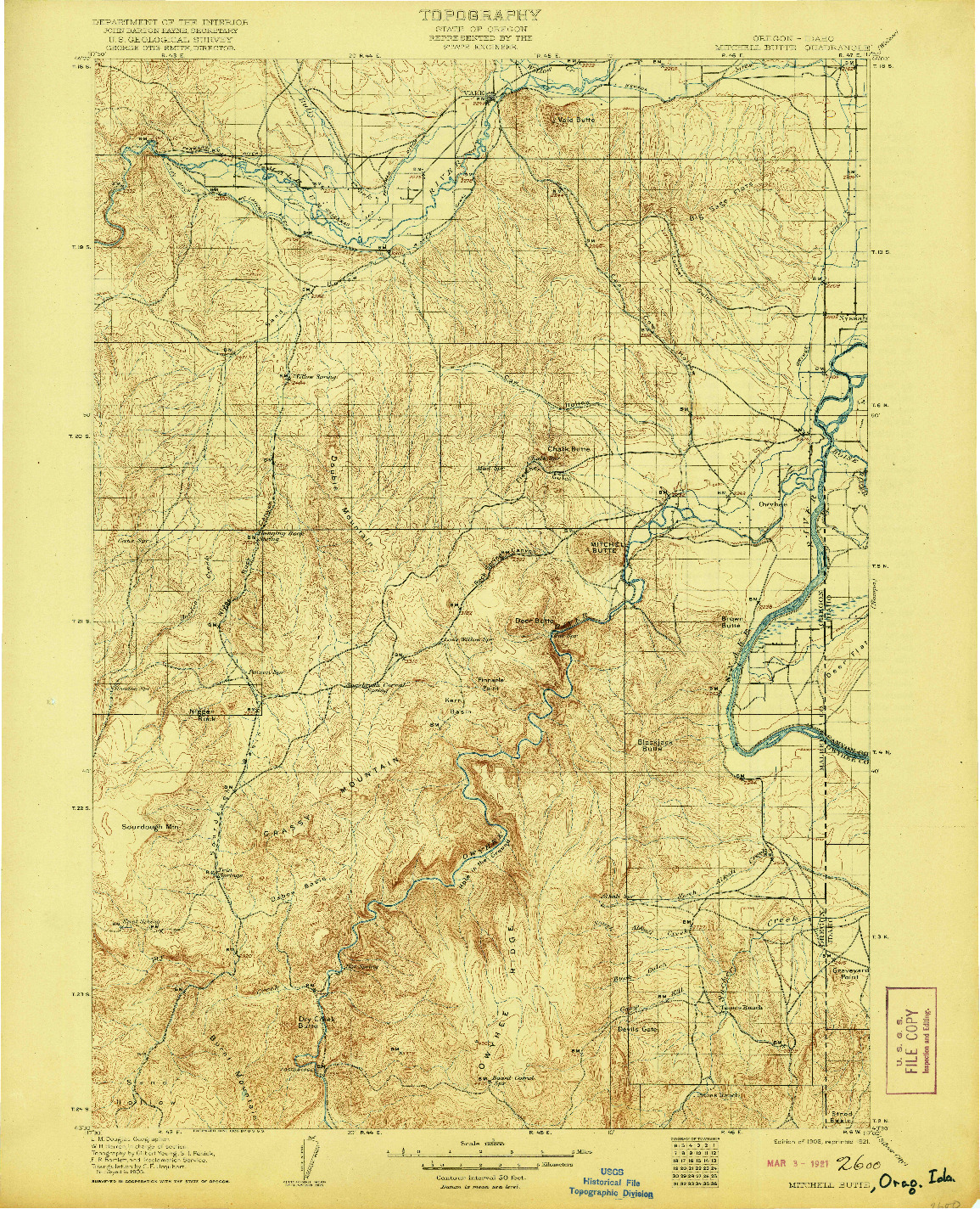 USGS 1:125000-SCALE QUADRANGLE FOR MITCHELL BUTTE, OR 1906