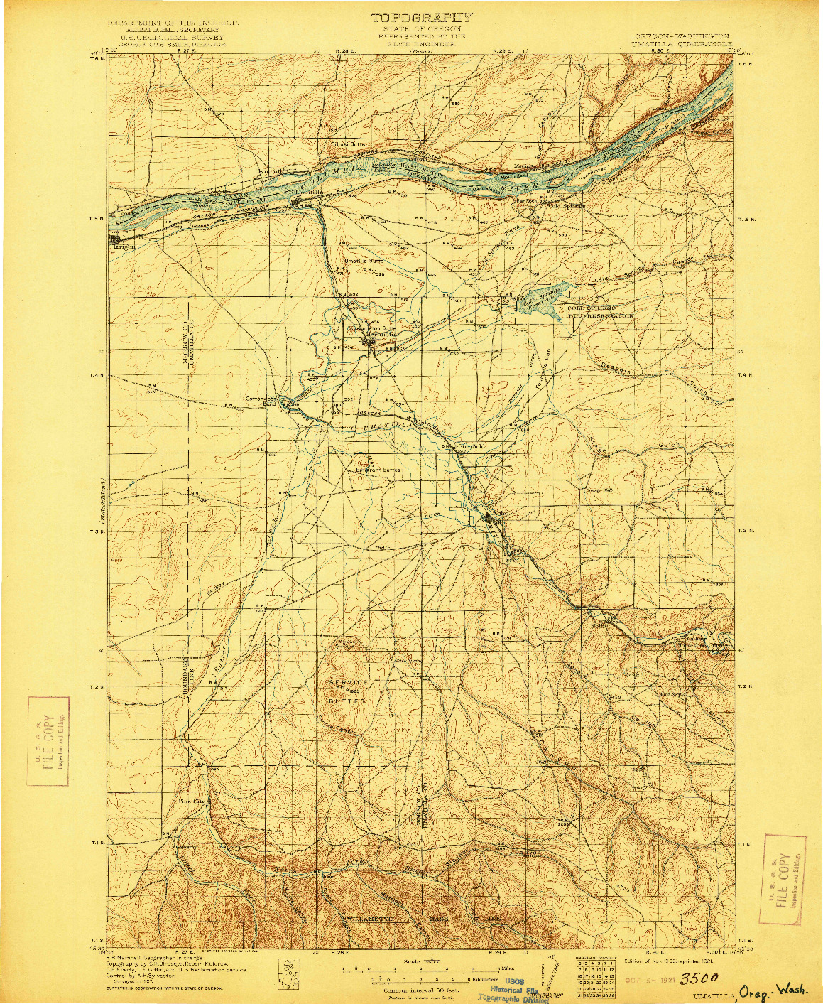 USGS 1:125000-SCALE QUADRANGLE FOR UMATILLA, OR 1908