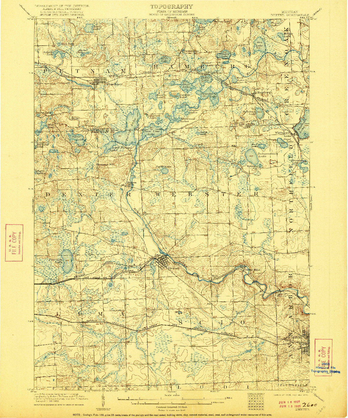 USGS 1:62500-SCALE QUADRANGLE FOR DEXTER, MI 1906