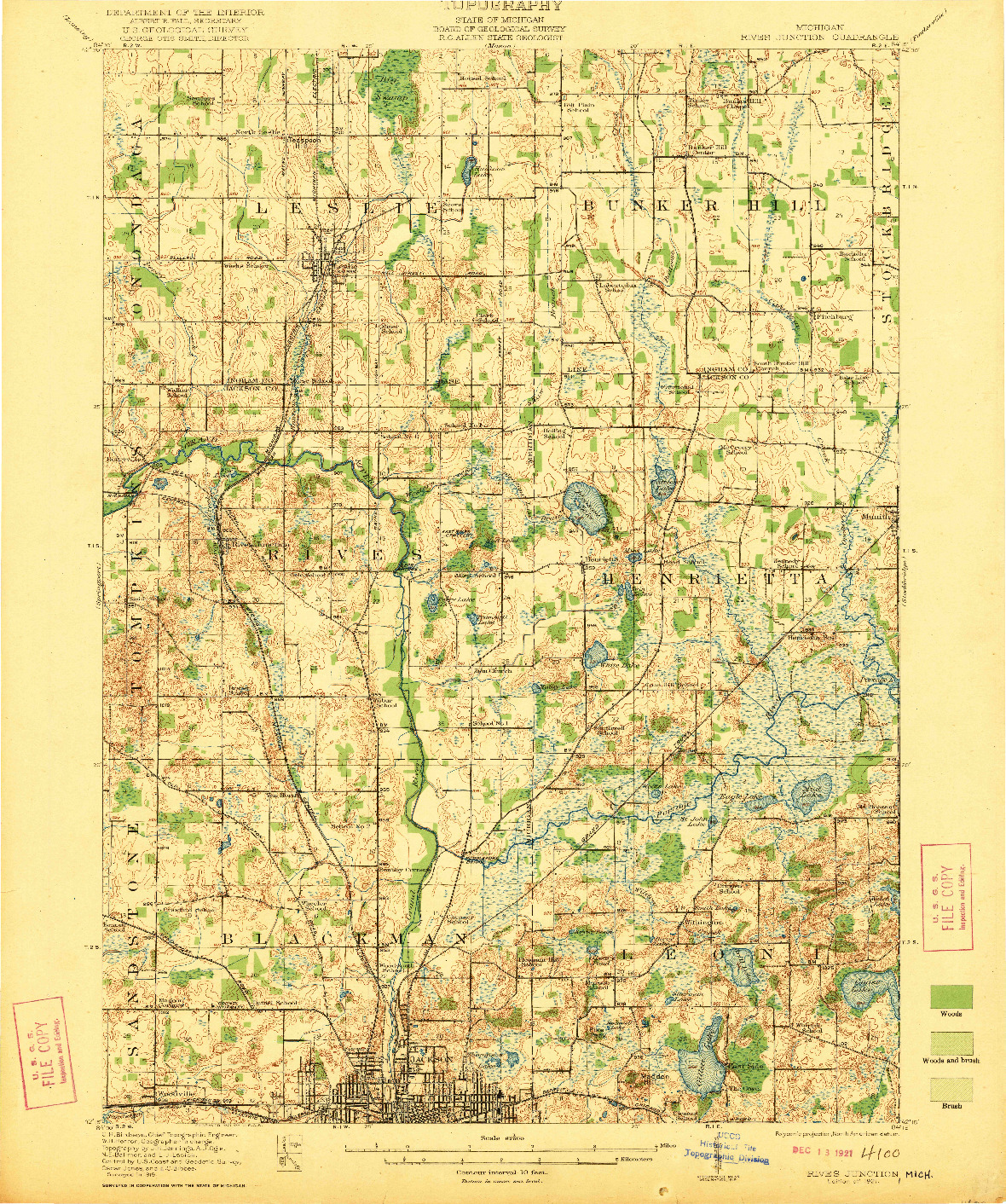 USGS 1:62500-SCALE QUADRANGLE FOR RIVES JUNCTION, MI 1921