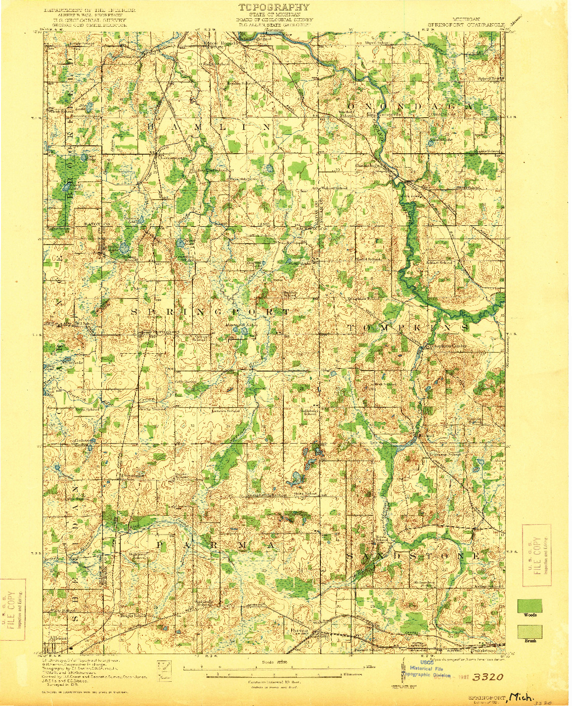 USGS 1:62500-SCALE QUADRANGLE FOR SPRINGPORT, MI 1921
