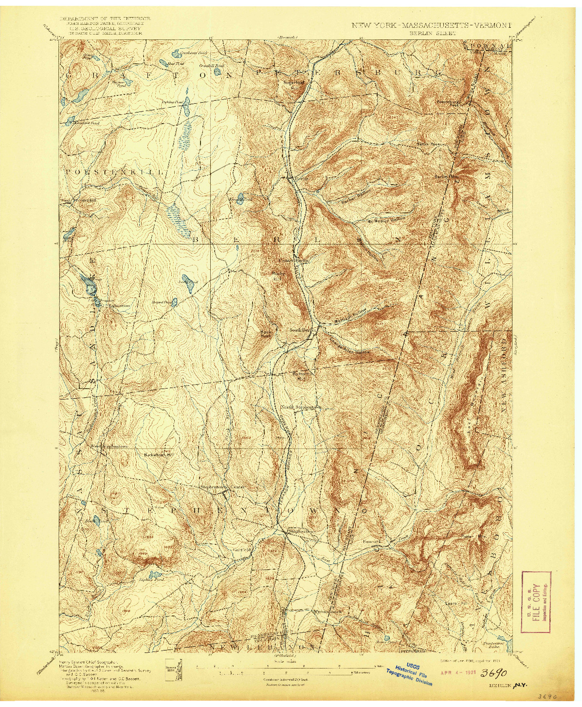 USGS 1:62500-SCALE QUADRANGLE FOR BERLIN, NY 1898