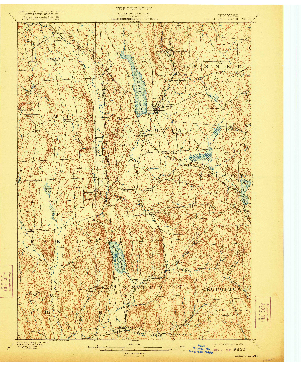 USGS 1:62500-SCALE QUADRANGLE FOR CAZENOVIA, NY 1899