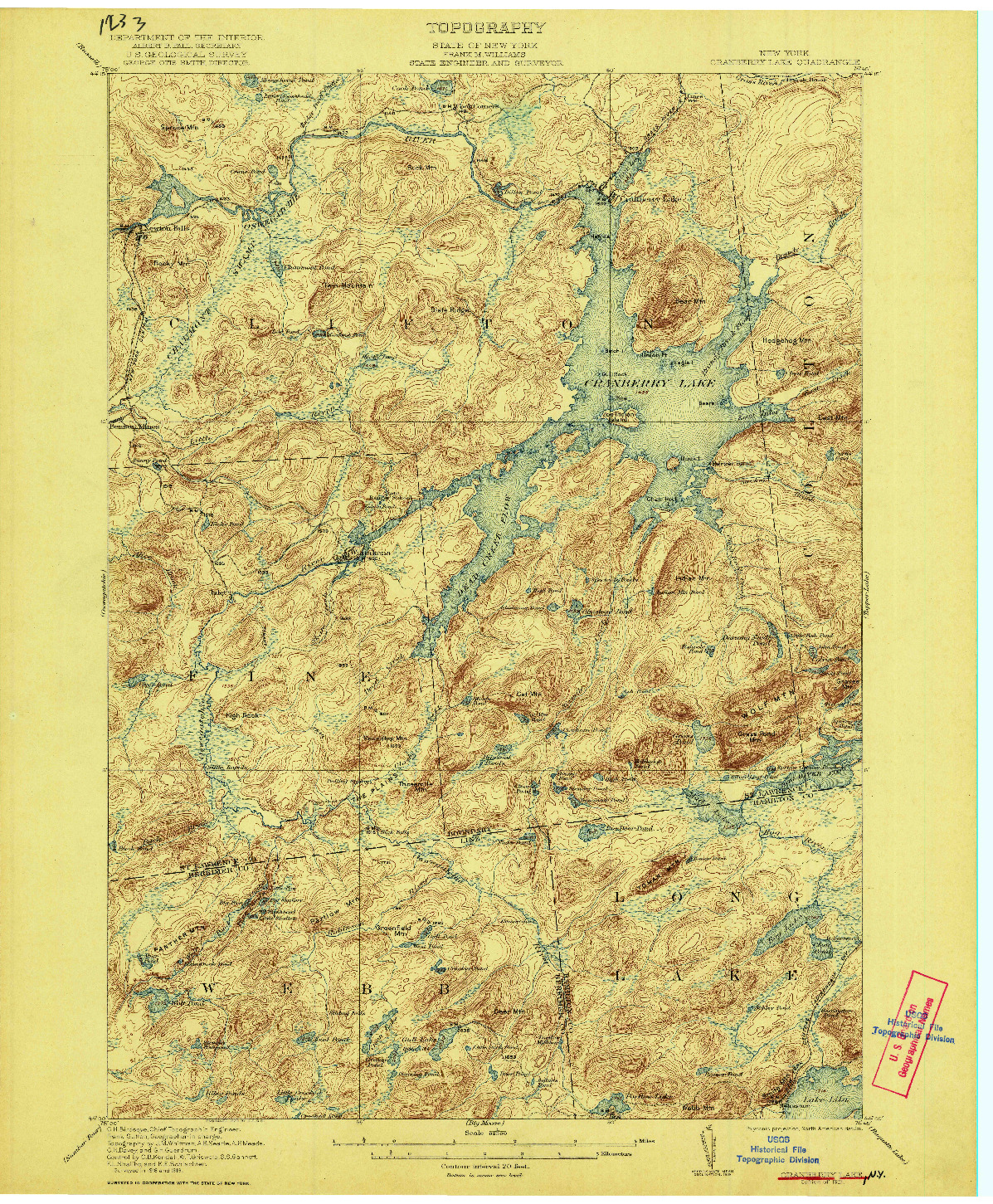 USGS 1:62500-SCALE QUADRANGLE FOR CRANBERRY LAKE, NY 1921