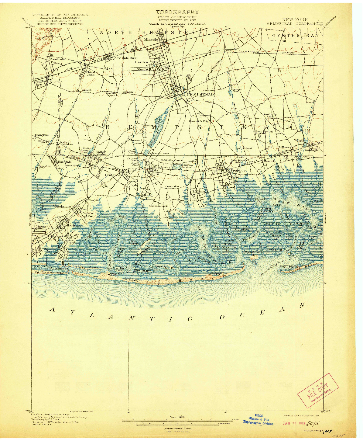 USGS 1:62500-SCALE QUADRANGLE FOR HEMPSTEAD, NY 1903